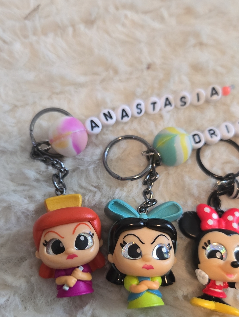 Disney Mini Figurine Keychain Set - Red, Pink, Blue, Yellow, Green, Black - Picture 2 of 3